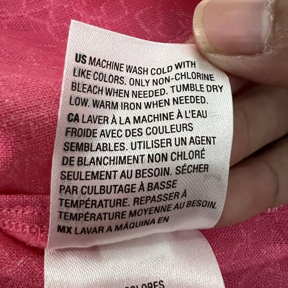 Charter Club Linen Shirt Womens Medium Pink White Floral Button Up Long Sleeve - Picture 11 of 12